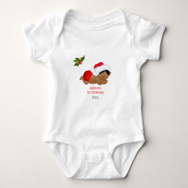Body Para Bebê Baby Boy Primeiro Natal Red Santa Hat Baby Bodysu (Frente)