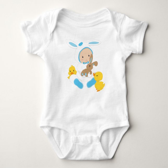 BODY PARA BEBÊ BABY BOY VESTIDO COMO BRANCO LESTE BUNNY (Frente)
