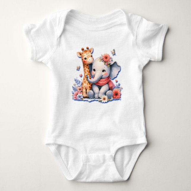 Body Para Bebê Baby Elephant e Baby Giraffe Besties (Frente)