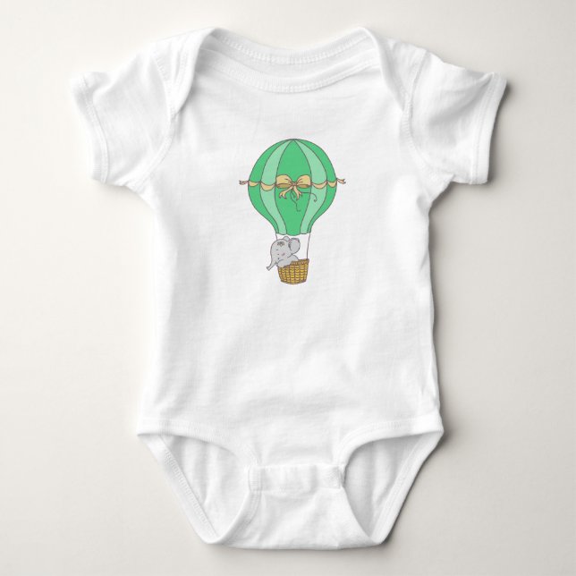 Body Para Bebê Baby Elephant Flying in Balloon Gender Neutral  (Frente)