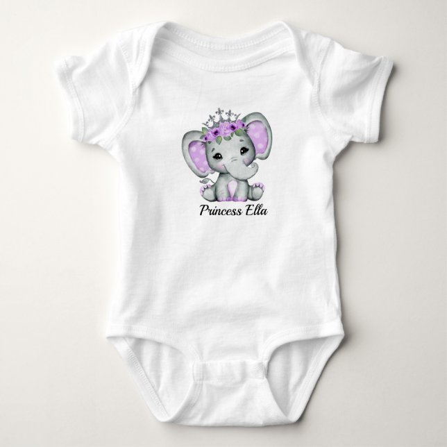 Body Para Bebê Baby Elephant with Flowers  (Frente)