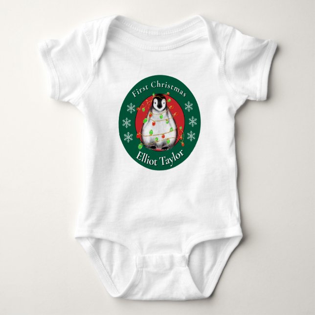 Body Para Bebê Baby first Christmas cute penquin personalize (Frente)