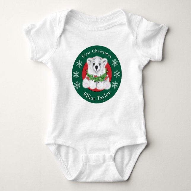 Body Para Bebê Baby first Christmas polar bear personalize (Frente)