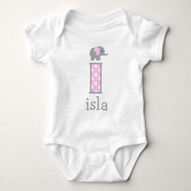 Body Para Bebê Baby Girl Newborn Bolinhas Elephing letter i (Frente)