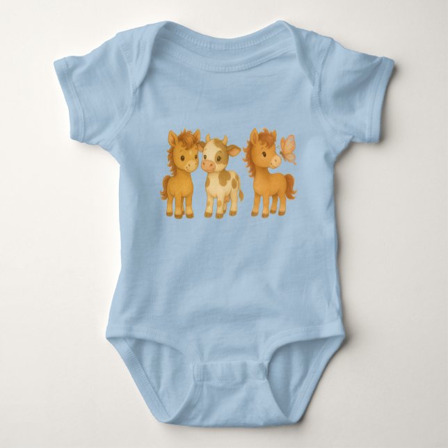 Body Para Bebê Baby Horses and Cow Friends T-Shirt (Frente)