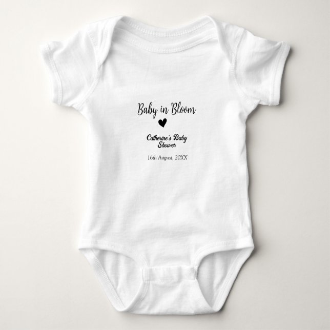 Body Para Bebê Baby in bloom baby shower simple black heart date (Frente)