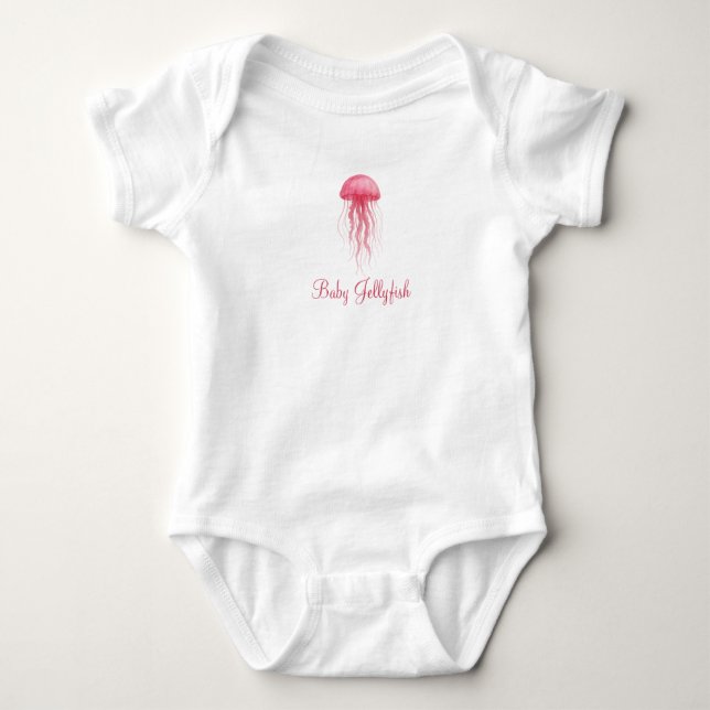 Body Para Bebê Baby Jellyfish Modern Pink Watercolor Girl (Frente)