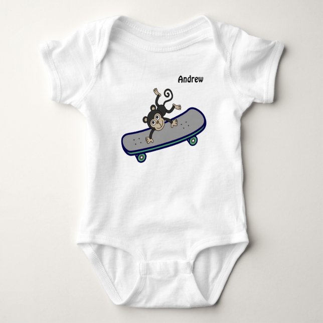 Body Para Bebê baby Monkey  riding skateboards (Frente)