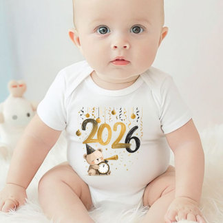 Body Para Bebê Baby New Year 2026 Bodysuit Cute Teddy Bear Design