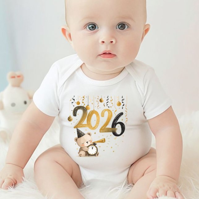Body Para Bebê Baby New Year 2026 Bodysuit Cute Teddy Bear Design (Criador carregado)