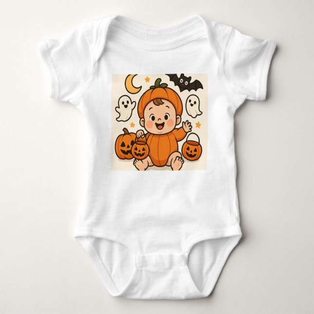 Body Para Bebê Baby one-piece with a Halloween-themed baby image (Frente)