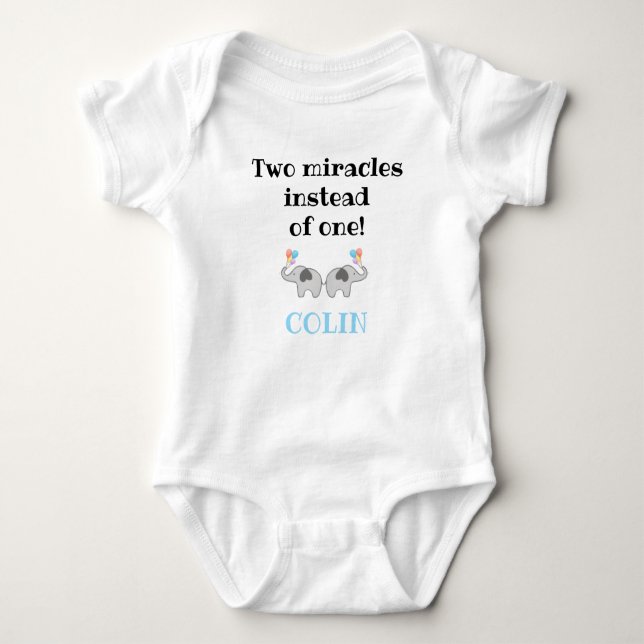 Body Para Bebê Baby Onepiece w Cute Slogan, Elephants, Twins (Frente)