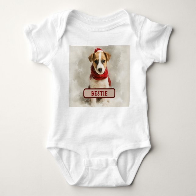 Body Para Bebê Baby’s Christmas Bodysuit – Cute Bestie Dog Design (Frente)