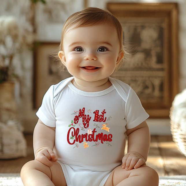 Body Para Bebê Baby’s First Christmas, Cute Reindeer, Candy Canes (Criador carregado)