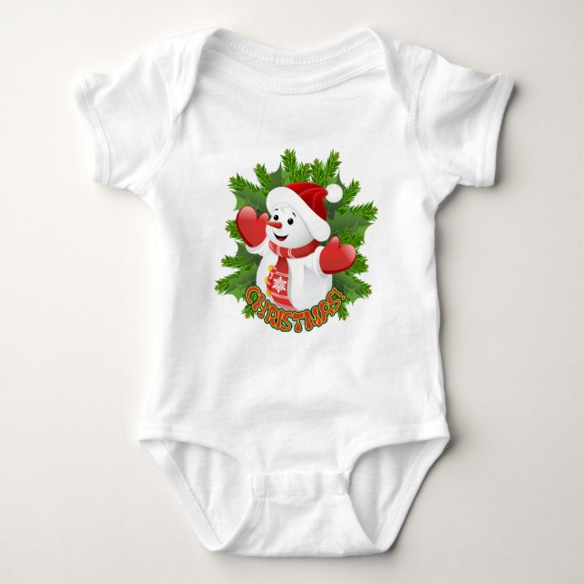 Body Para Bebê Baby Snowman com Ornament Crystal Snowflakes (Frente)