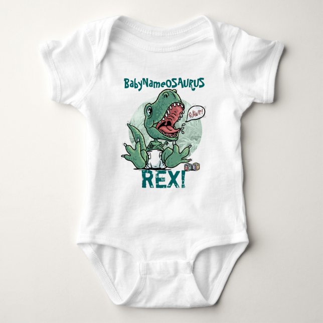 Body Para Bebê BabyNameosaurus Rex edita com seu nome dos bebês! (Frente)