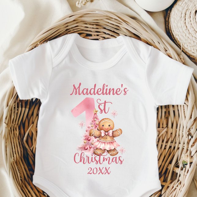 Body Para Bebê Baby's First Christmas Custom Name Gingerbread (Criador carregado)