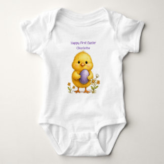 Body Para Bebê Baby's First Easter Cute Chick with Purple Egg
