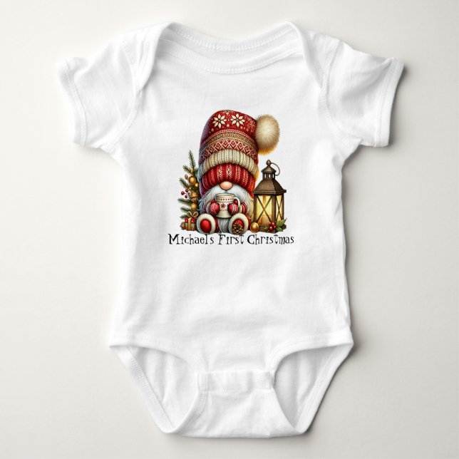 Body Para Bebê Baby's First Gnome Christmas (Frente)