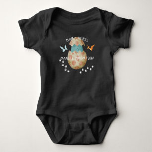 Body Para Bebê Babysaurus dinossauro, monograma, preto selvagem