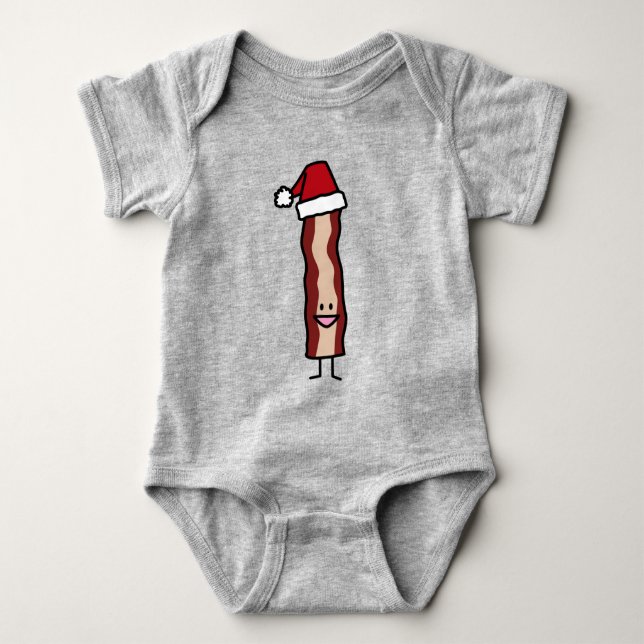 Body Para Bebê Bacon que veste um Natal do chapéu do papai noel (Frente)