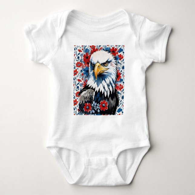Body Para Bebê Bald Eagle Red White e Blue Floral EUA (Frente)