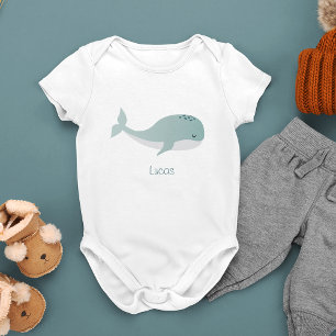 Body Para Bebê Baleia Azul Cuta com Nome Personalizado