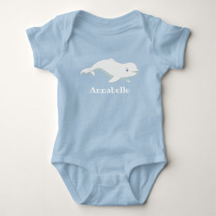 Body Para Bebê Baleia Beluga Personalizada e Corações Azuis Ár