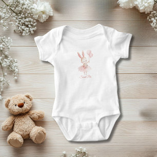 Body Para Bebê Ballerina de Coelho Personalizada Flor Rosa Bebê M