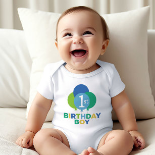 Body Para Bebê Balões Verdes Azuis do Menino Primeiro Aniversário