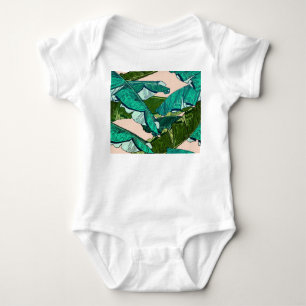 Body Para Bebê Banana Leaves: Padrão Tropical Sem Olhos.