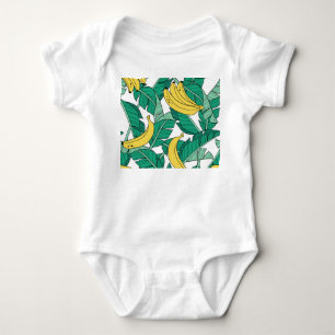 Body Para Bebê Banana Leaves: Padrão Vintage Branco.