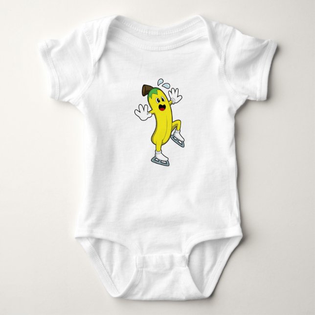 Body Para Bebê Banana na patinação no gelo com skates de gelo.PNG (Frente)