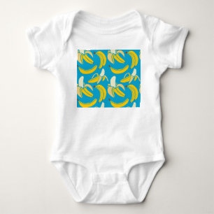 Body Para Bebê Bananas amarelas, padrão de fundo azul
