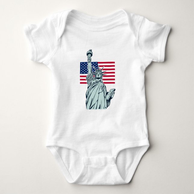 Body Para Bebê Bandeira Americana com a Liberdade  (Frente)