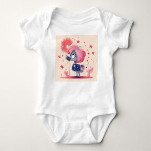 Body Para Bebê Bandeira Americana com Flamingo Cartoon-69219