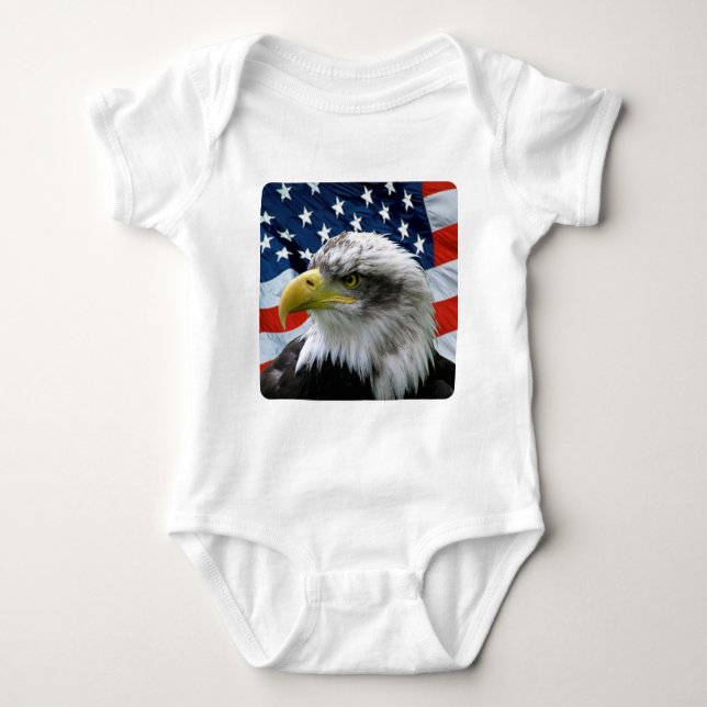 Body Para Bebê Bandeira americana da águia americana (Frente)