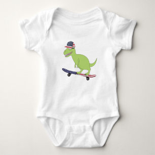 Body Para Bebê Bandeira Americana Dinosaur Skateboard