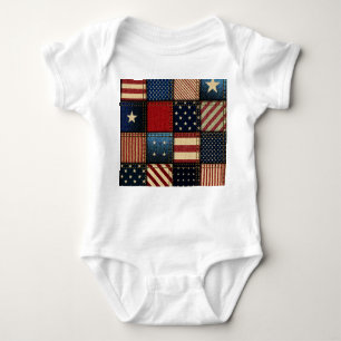 Body Para Bebê Bandeira Americana, Patchwork Perfeitamente Padrão