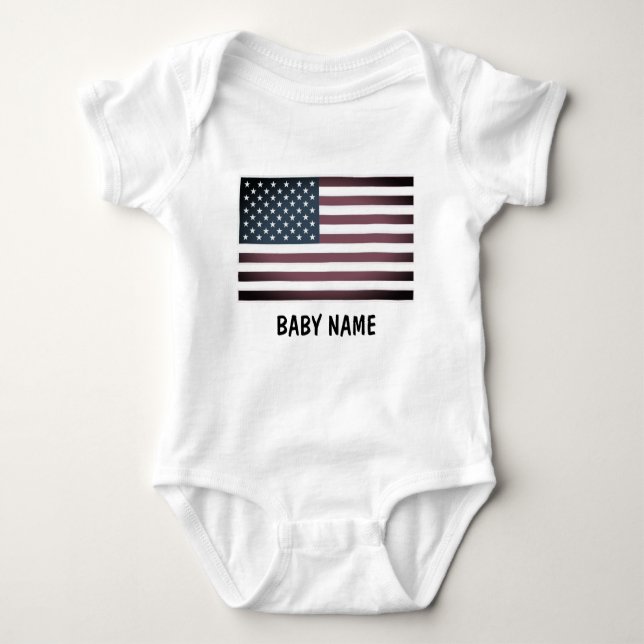 Body Para Bebê Bandeira americana personalizada de nome de bebê (Frente)
