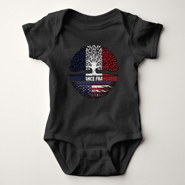 Body Para Bebê Bandeira das Raízes da Árvore Americana França (Frente)