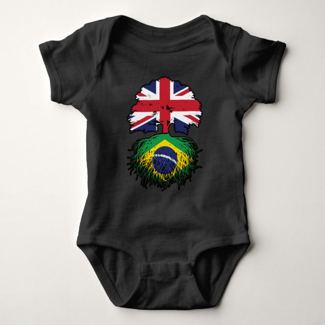 Body Para Bebê Bandeira das Raízes da Árvore Britânica (Frente)