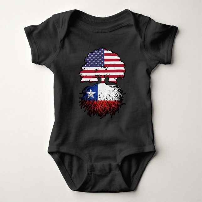 Body Para Bebê Bandeira das Raízes da Árvore Chilena Americana (Frente)