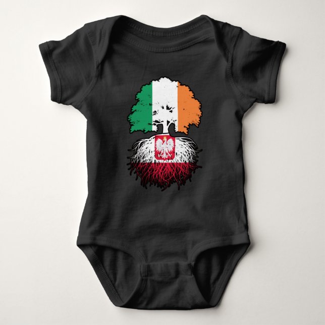 Body Para Bebê Bandeira das Raízes da Árvore da Irlanda do Polôni (Frente)