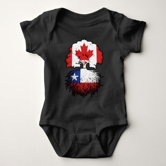 Body Para Bebê Bandeira das Raízes das Árvores do Canadá chileno (Frente)