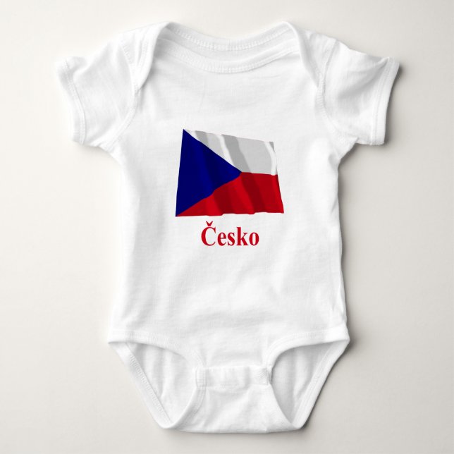 Body Para Bebê Bandeira de ondulação da república checa com nome (Frente)