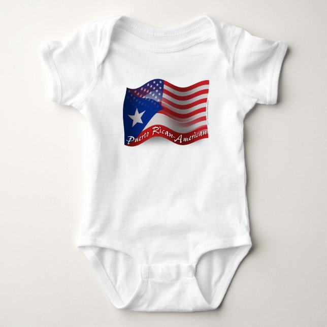 Body Para Bebê Bandeira de ondulação Rican-Americana de Puerto (Frente)