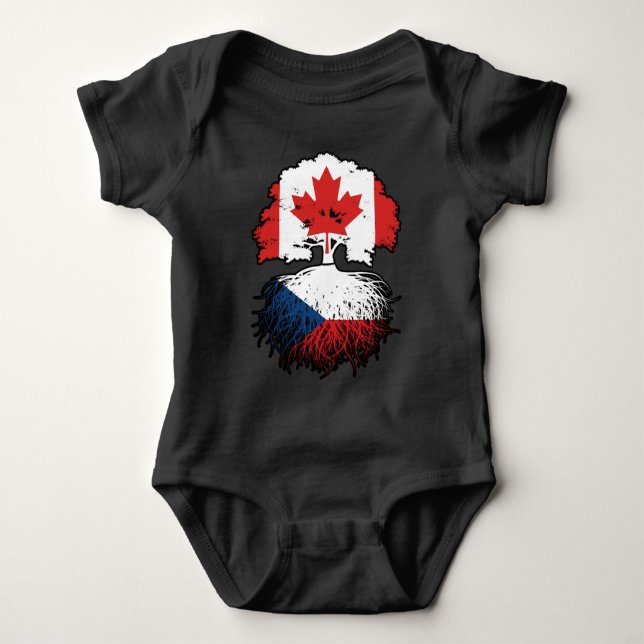 Body Para Bebê Bandeira de Raízes de Árvore do Canadá Checo (Frente)