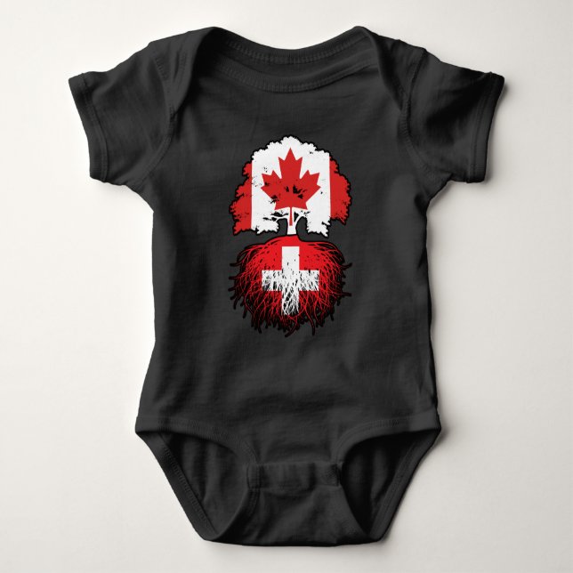 Body Para Bebê Bandeira de Raízes de Árvore do Canadá suiça (Frente)