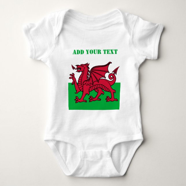 Body Para Bebê Bandeira do País de Gales Dragon England British R (Frente)